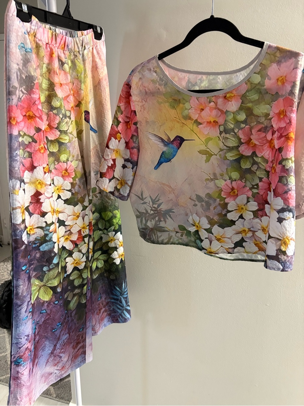Floral Hummingbird Sheer Blouse - and pant Multicolor